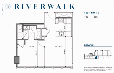 Floor plan for 1 bed, 1 bath, 640 sqft